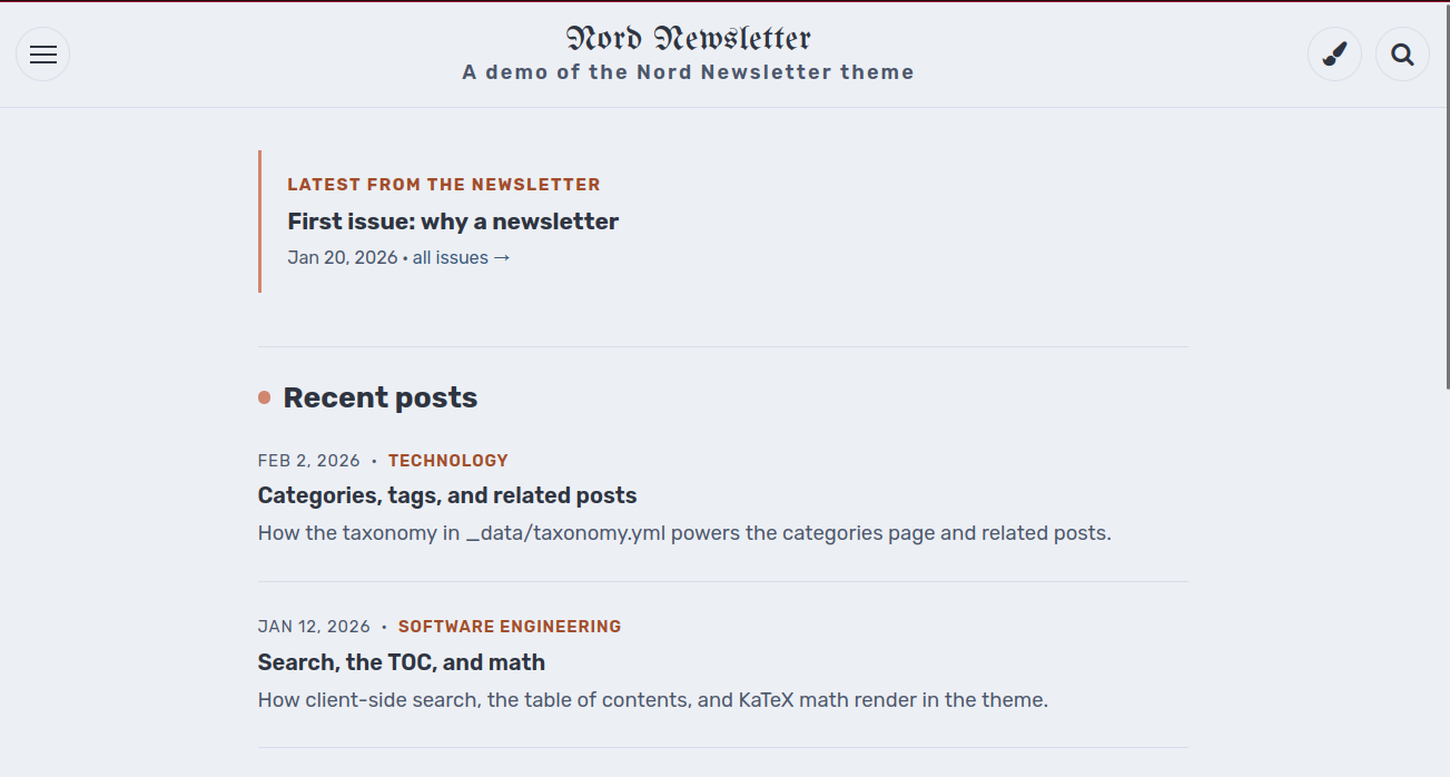 Screenshot of the Nord Newsletter Jekyll theme